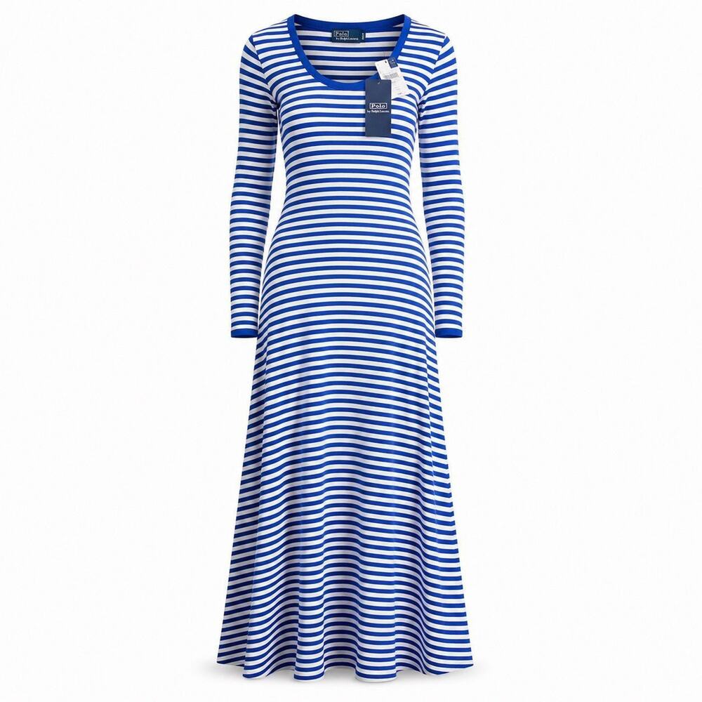 NWT $268 Polo Ralph Lauren Striped Scoopneck Maxi Dress Large